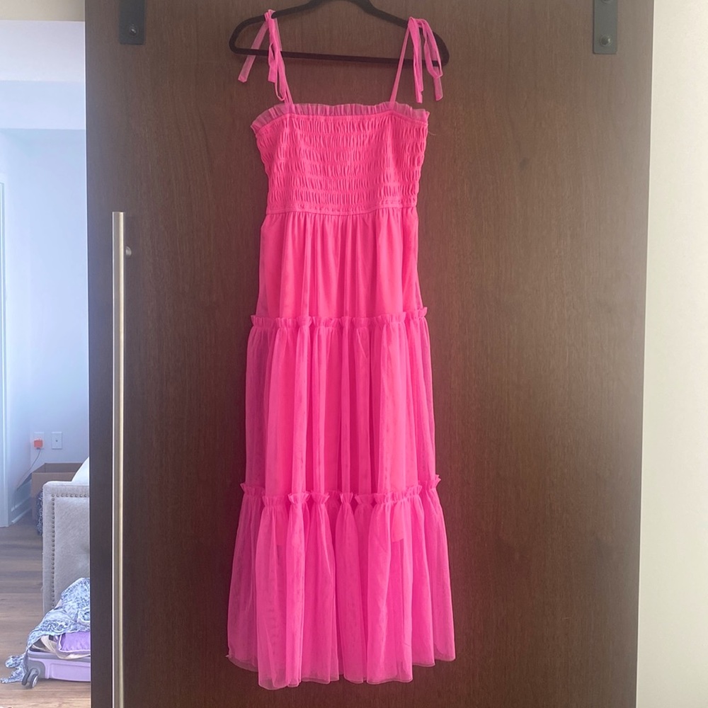 Pink Tulle Midi Dress